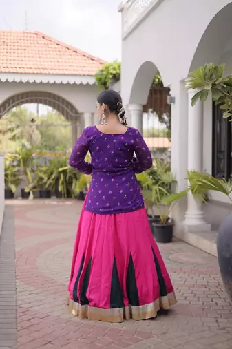 women navratri rayon lehenga choli with bandhani jacket - free size