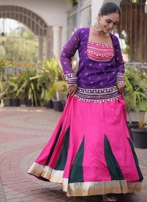 women navratri rayon lehenga choli with bandhani jacket - free size 3