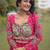 Pink faux georgette bandhni print with kutchi patche work navratri gown