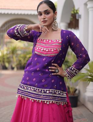 women navratri rayon lehenga choli with bandhani jacket - free size 4