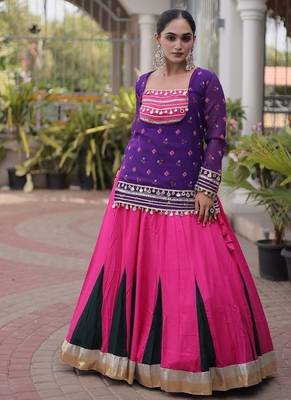 women navratri rayon lehenga choli with bandhani jacket - free size 5