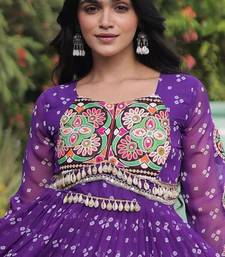 Purple faux georgette bandhni print with kutchi patche work navratri gown