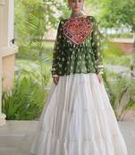 women navratri bandhani lehenga choli - cotton flair with kutchi gamthi patchwork - free size