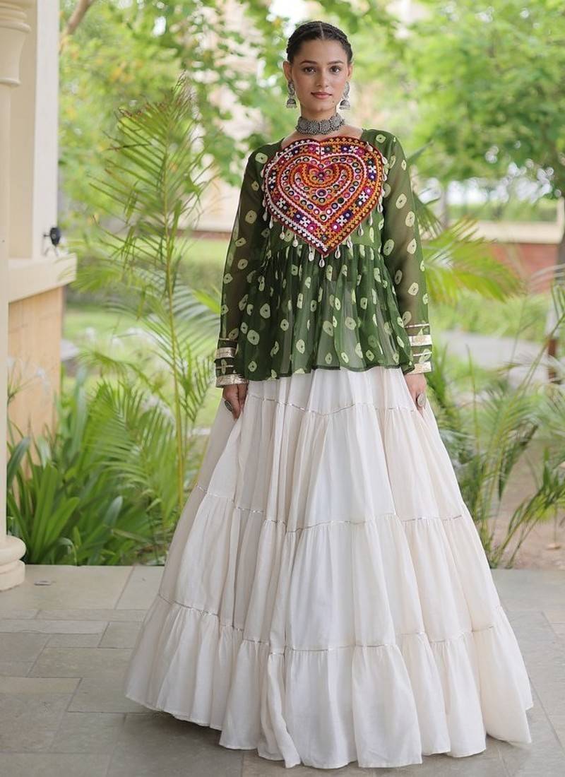 women navratri bandhani lehenga choli - cotton flair with kutchi gamthi patchwork - free size