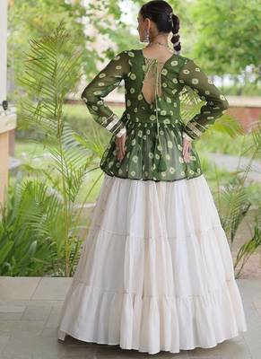 women navratri bandhani lehenga choli - cotton flair with kutchi gamthi patchwork - free size 2