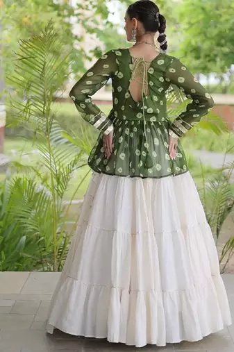 women navratri bandhani lehenga choli - cotton flair with kutchi gamthi patchwork - free size
