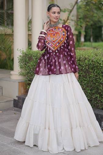women navratri bandhani lehenga choli - cotton flair with kutchi gamthi patchwork - free size