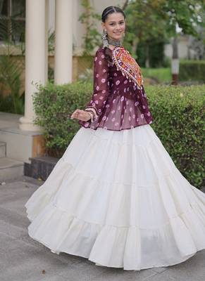women navratri bandhani lehenga choli - cotton flair with kutchi gamthi patchwork - free size 3