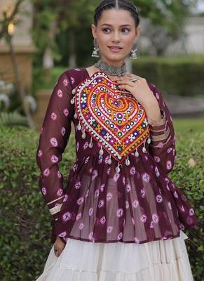 women navratri bandhani lehenga choli - cotton flair with kutchi gamthi patchwork - free size 4