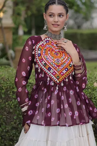 women navratri bandhani lehenga choli - cotton flair with kutchi gamthi patchwork - free size