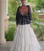 women navratri bandhani lehenga choli - cotton flair with kutchi gamthi patchwork - free size