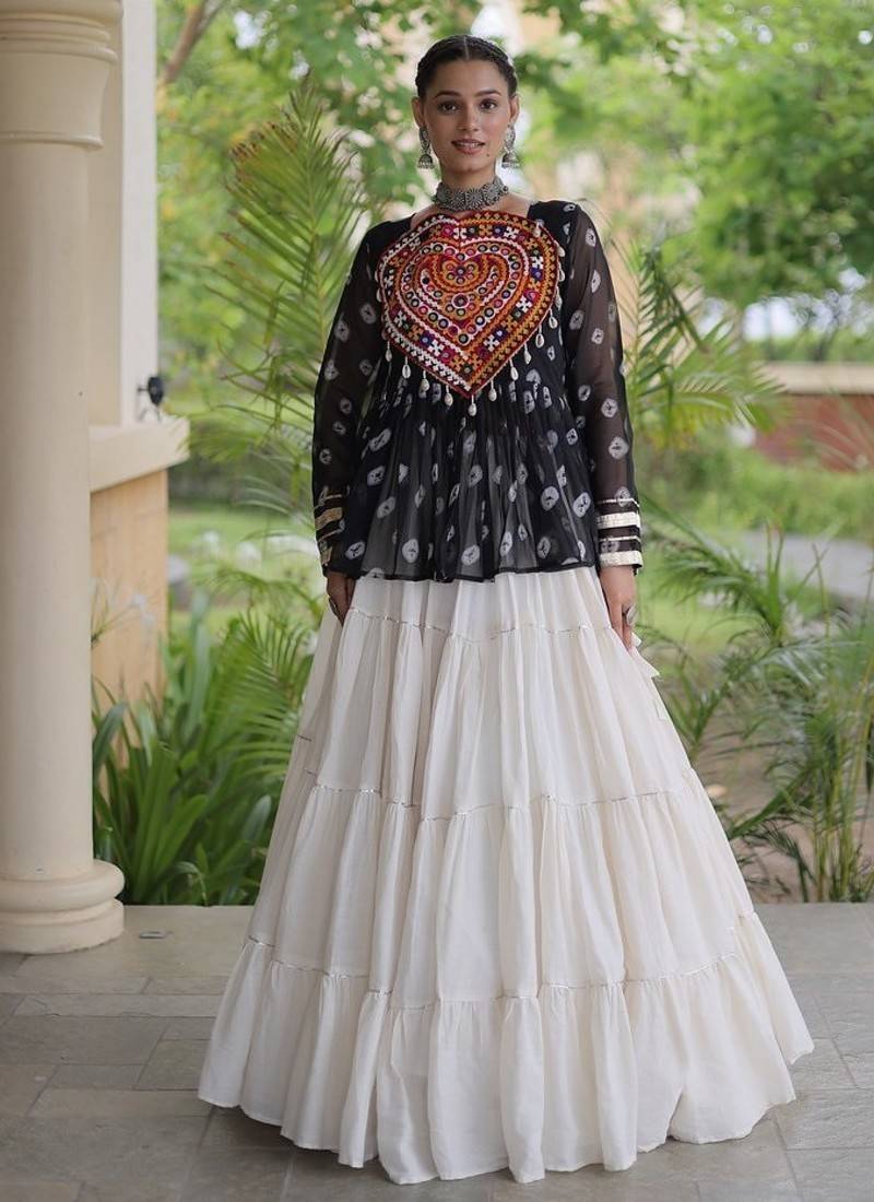 women navratri bandhani lehenga choli - cotton flair with kutchi gamthi patchwork - free size