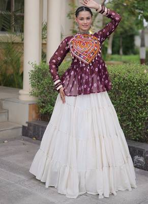 women navratri bandhani lehenga choli - cotton flair with kutchi gamthi patchwork - free size 5
