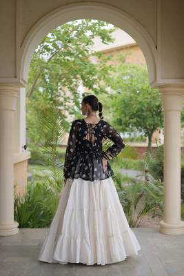 women navratri bandhani lehenga choli - cotton flair with kutchi gamthi patchwork - free size 2