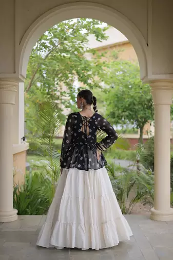 women navratri bandhani lehenga choli - cotton flair with kutchi gamthi patchwork - free size
