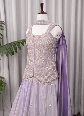 Lavender silk embroidered wide-leg sharara set for wedding 2