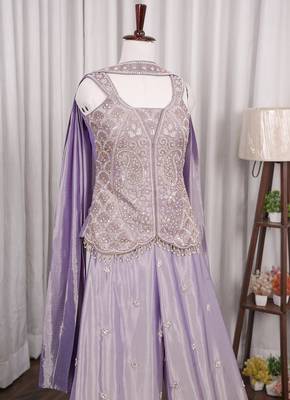 Lavender silk embroidered wide-leg sharara set for wedding 4