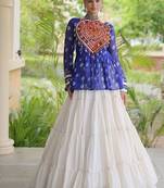 women navratri bandhani lehenga choli - cotton flair with kutchi gamthi patchwork - free size