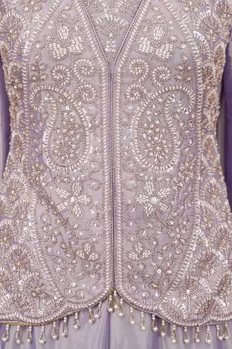 Lavender silk embroidered wide-leg sharara set for wedding