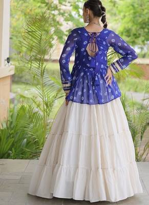 women navratri bandhani lehenga choli - cotton flair with kutchi gamthi patchwork - free size 2