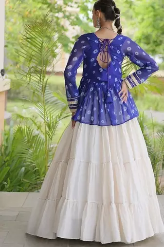 women navratri bandhani lehenga choli - cotton flair with kutchi gamthi patchwork - free size