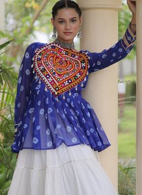 women navratri bandhani lehenga choli - cotton flair with kutchi gamthi patchwork - free size 4