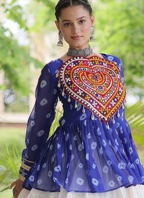 women navratri bandhani lehenga choli - cotton flair with kutchi gamthi patchwork - free size 5