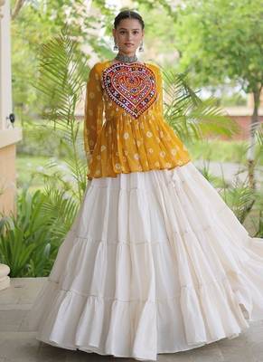 women navratri bandhani lehenga choli - cotton flair with kutchi gamthi patchwork - free size 1