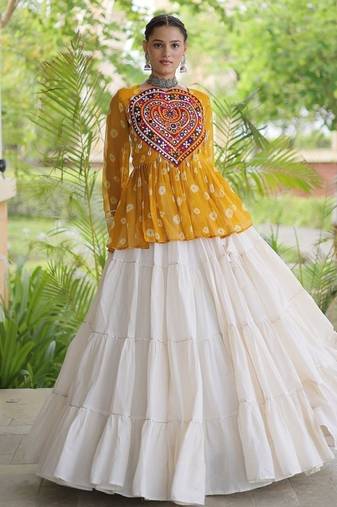 women navratri bandhani lehenga choli - cotton flair with kutchi gamthi patchwork - free size