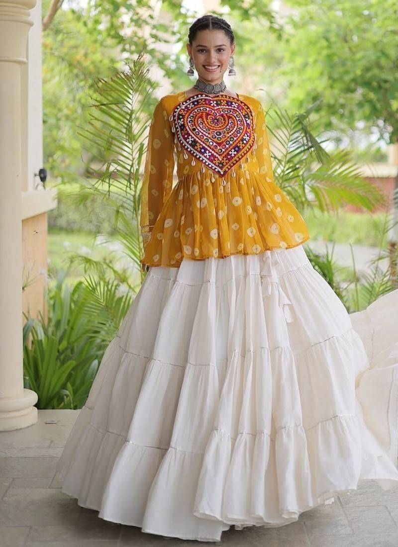 women navratri bandhani lehenga choli - cotton flair with kutchi gamthi patchwork - free size