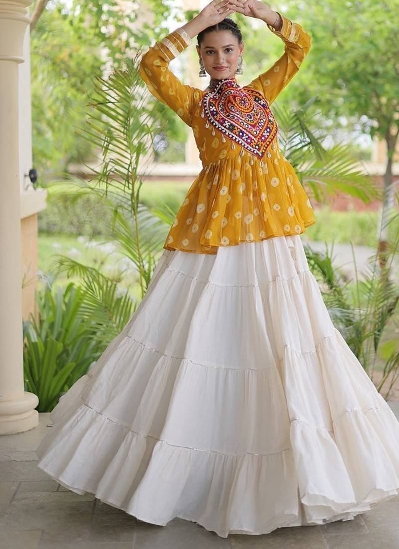 women navratri bandhani lehenga choli - cotton flair with kutchi gamthi patchwork - free size