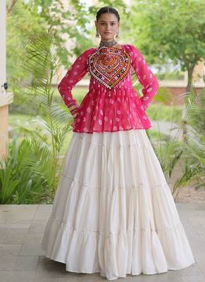 women navratri bandhani lehenga choli - cotton flair with kutchi gamthi patchwork - free size 1