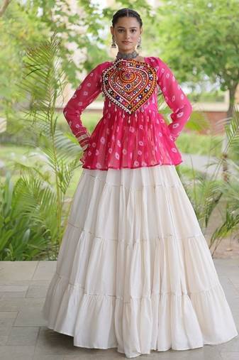 women navratri bandhani lehenga choli - cotton flair with kutchi gamthi patchwork - free size
