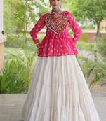 women navratri bandhani lehenga choli - cotton flair with kutchi gamthi patchwork - free size