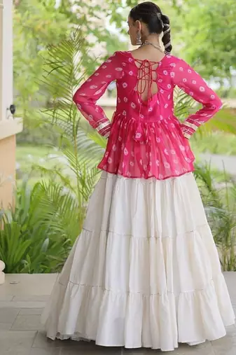 women navratri bandhani lehenga choli - cotton flair with kutchi gamthi patchwork - free size