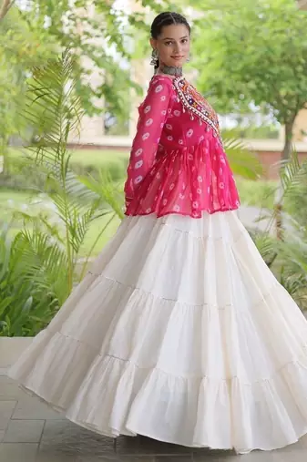 women navratri bandhani lehenga choli - cotton flair with kutchi gamthi patchwork - free size