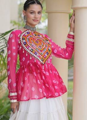 women navratri bandhani lehenga choli - cotton flair with kutchi gamthi patchwork - free size 4