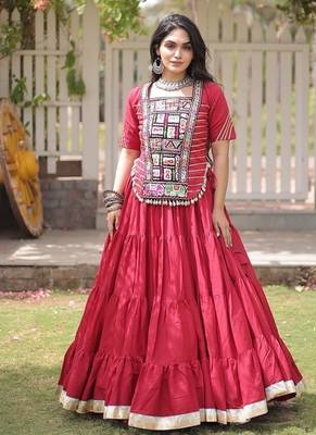 women cotton lehenga choli with kutchi patchwork -full stitched flair - free size 1