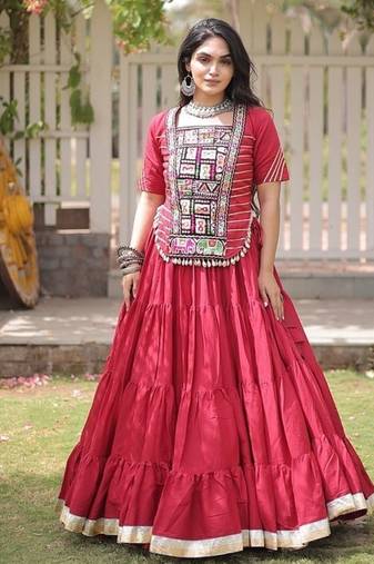 women cotton lehenga choli with kutchi patchwork -full stitched flair - free size