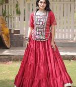 women cotton lehenga choli with kutchi patchwork -full stitched flair - free size