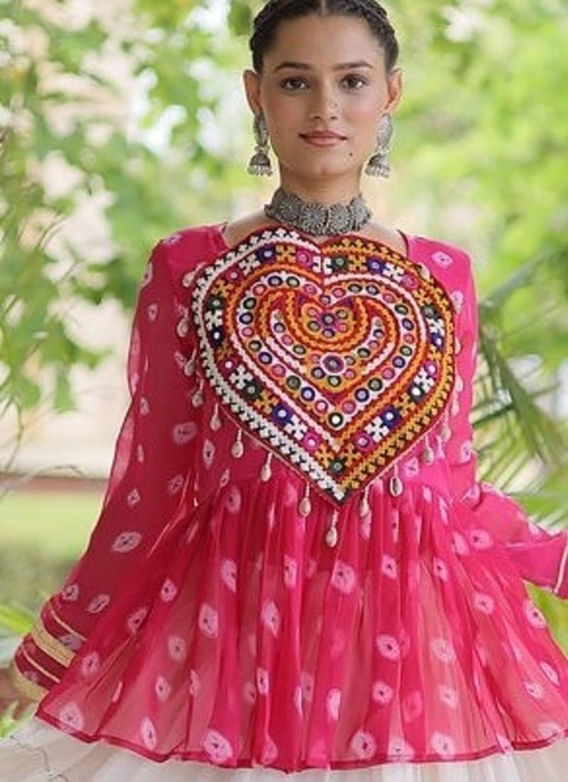 women navratri bandhani lehenga choli - cotton flair with kutchi gamthi patchwork - free size
