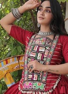 women cotton lehenga choli with kutchi patchwork -full stitched flair - free size 5