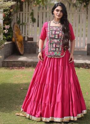 women cotton lehenga choli with kutchi patchwork -full stitched flair - free size 1