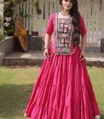 women cotton lehenga choli with kutchi patchwork -full stitched flair - free size
