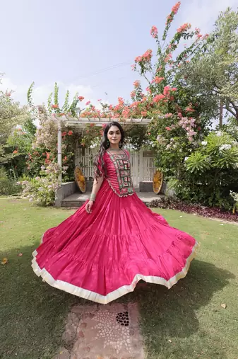 women cotton lehenga choli with kutchi patchwork -full stitched flair - free size