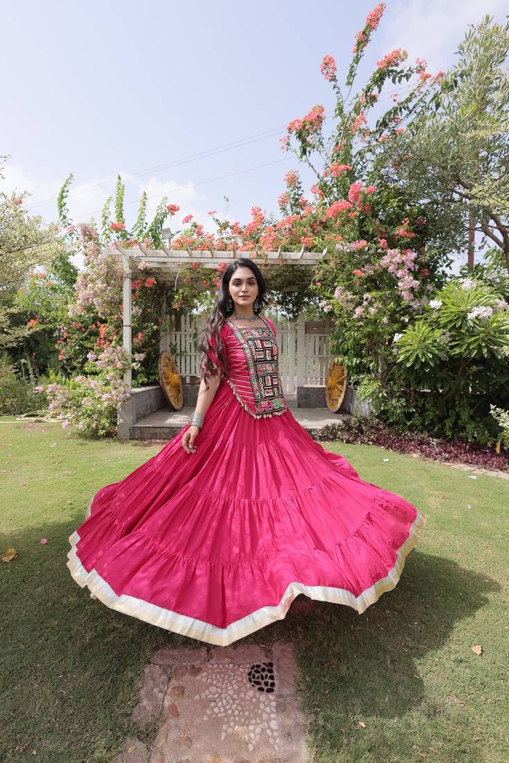 women cotton lehenga choli with kutchi patchwork -full stitched flair - free size