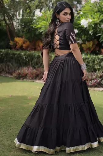 women cotton lehenga choli with kutchi patchwork -full stitched flair - free size