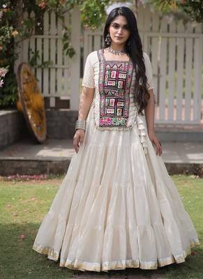 women cotton lehenga choli with kutchi patchwork -full stitched flair - free size 1