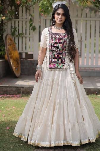 women cotton lehenga choli with kutchi patchwork -full stitched flair - free size