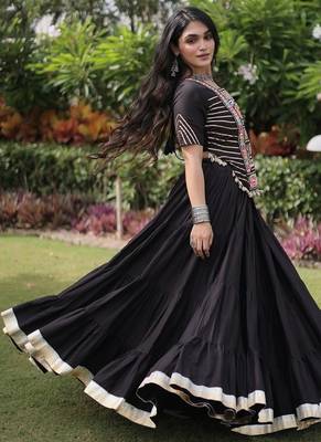 women cotton lehenga choli with kutchi patchwork -full stitched flair - free size 3